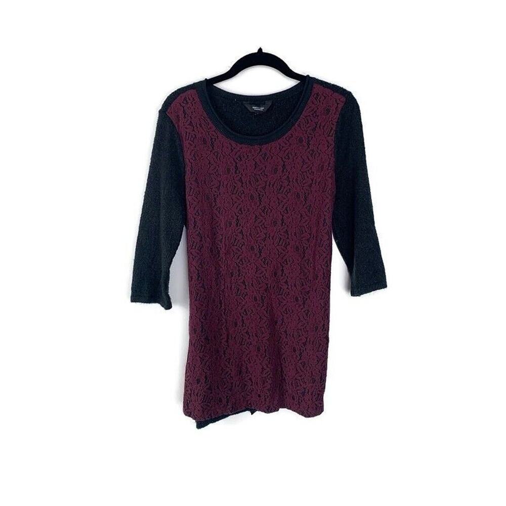 Simply Vera Vera Wang Womens Black & Burgundy Lace Tunic Top Size L